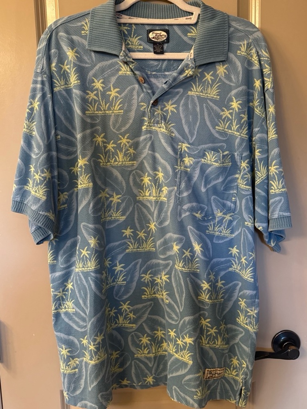 Tommy Bahama Light Blue Polo with Yellow Tropical Print